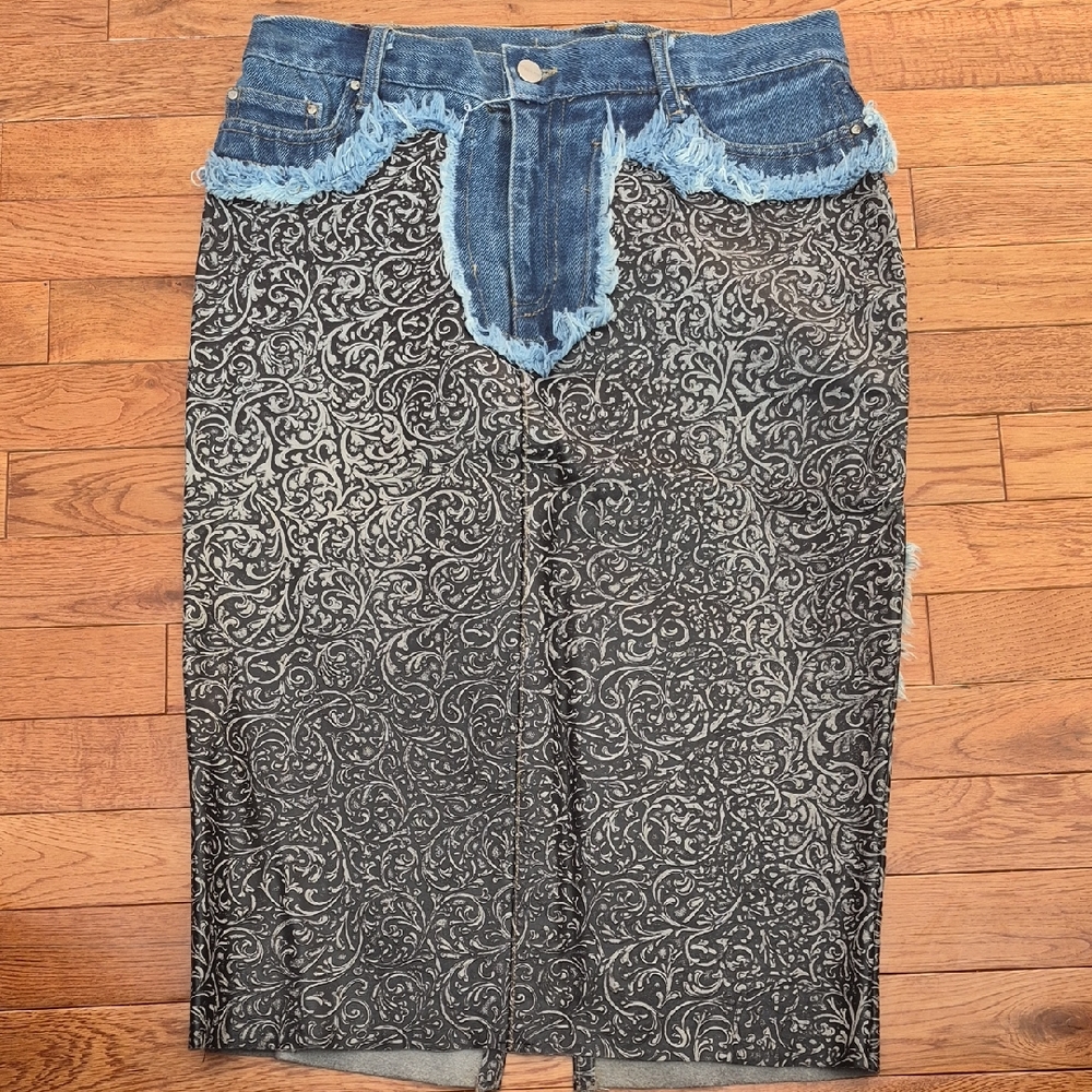 Patrizia Pepe Firenze One Of A Kind Denim Leather Pencil Skirt
